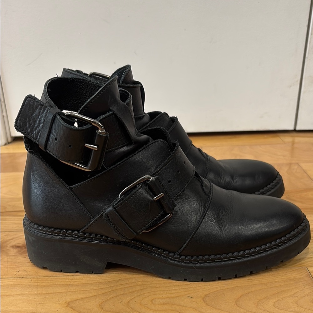 Women’s Black Leather Buckle Boots